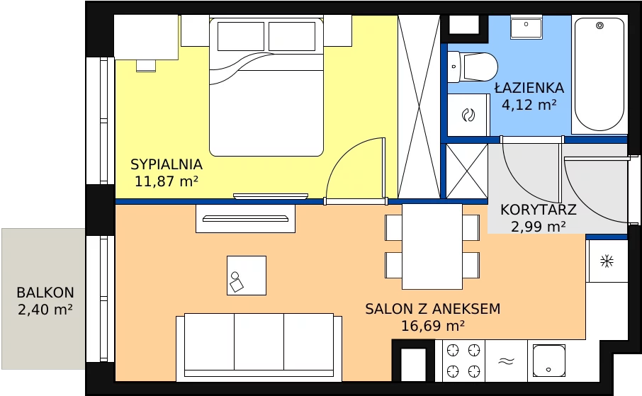 Nowe mieszkanie, 36,60 m², 2 pokoje, 3 piętro, oferta nr 30A-44