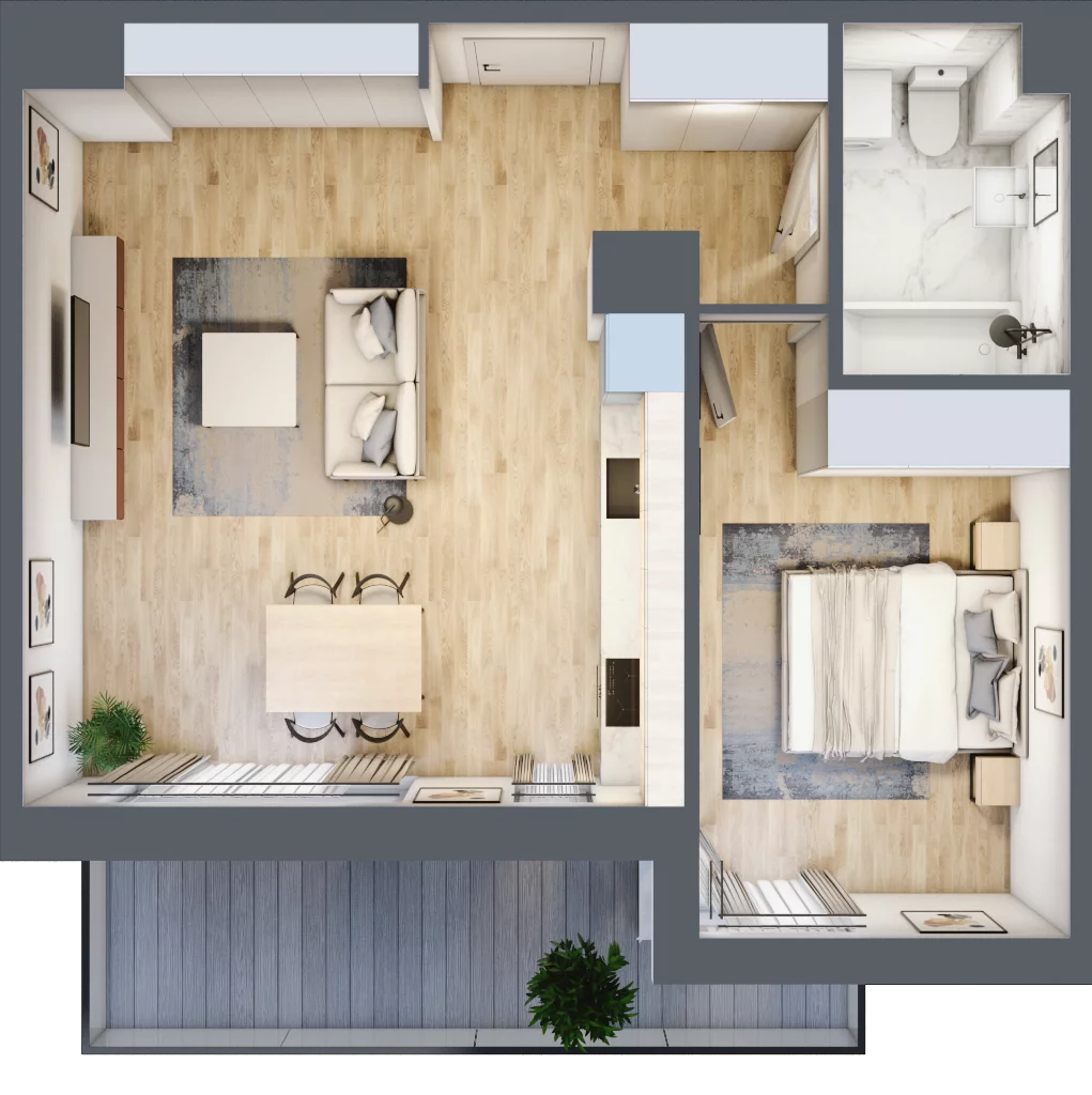 2 pokoje, apartament 49,48 m², piętro 1, oferta nr B1-8, Onelife Powsin, Warszawa, Wilanów, Powsin, ul. Łukasza Drewny