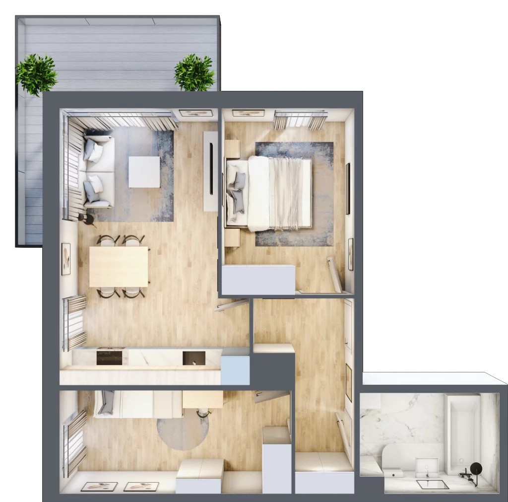 3 pokoje, apartament 53,45 m², piętro 1, oferta nr B2-28, Onelife Powsin, Warszawa, Wilanów, Powsin, ul. Łukasza Drewny