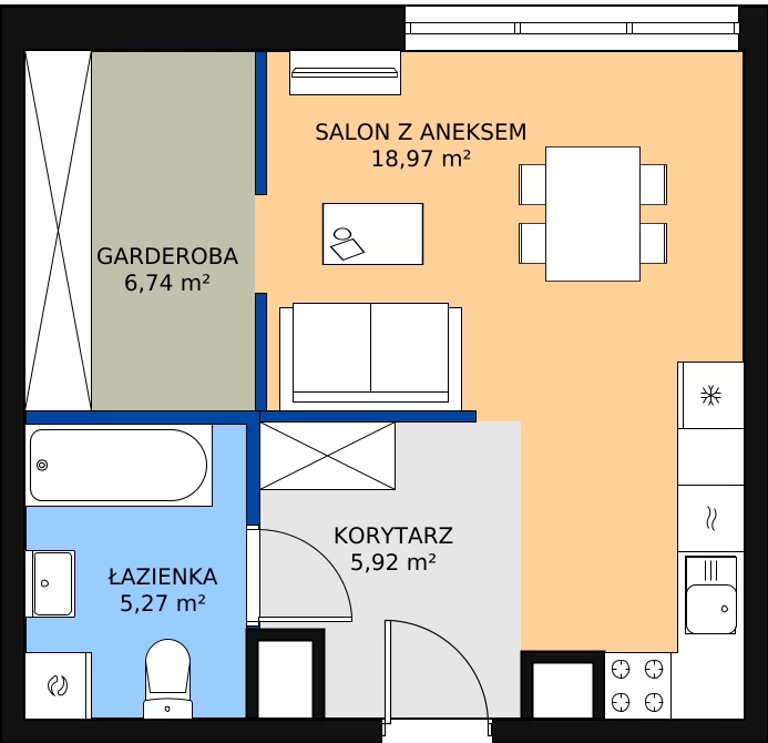 Zalety apartamentu 37.72 m², 24-93