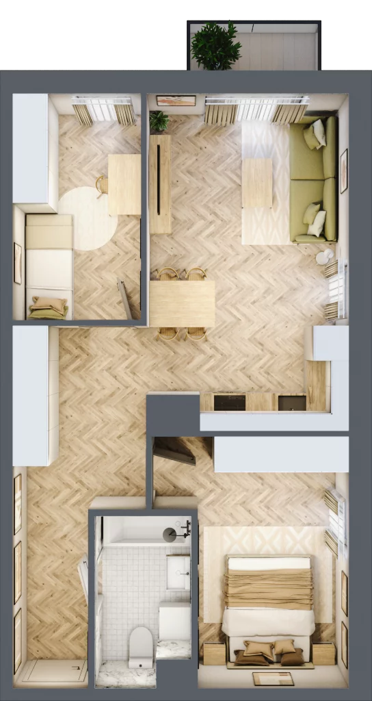 3 pokoje, apartament 57,22 m², piętro 1, oferta nr 24-102, Ogrody Nałkowskiej, Poznań, Ogrody, ul. Nałkowskiej 24, 26