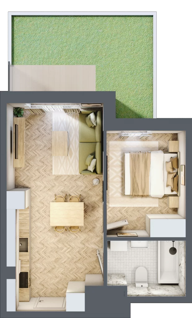 2 pokoje, apartament 35,94 m², parter, oferta nr 24-3, Ogrody Nałkowskiej, Poznań, Ogrody, ul. Nałkowskiej 24, 26