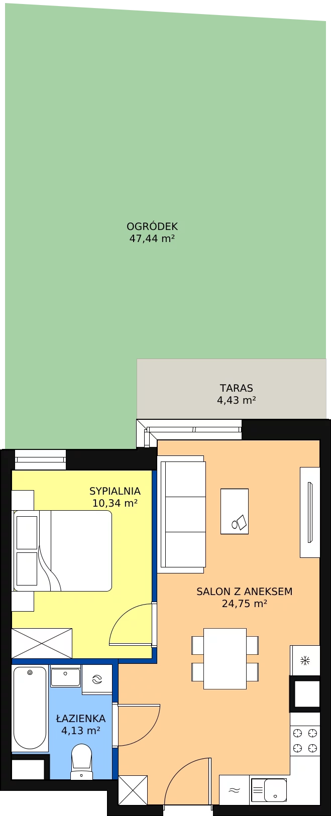 Zalety apartamentu 40.12 m², 24-28