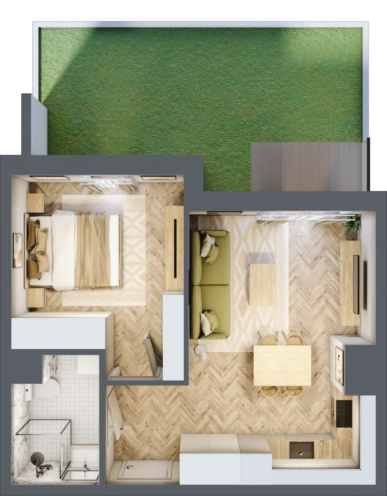 2 pokoje, mieszkanie 38,57 m², parter, oferta nr 24-31, Ogrody Nałkowskiej, Poznań, Ogrody, ul. Nałkowskiej 24, 26