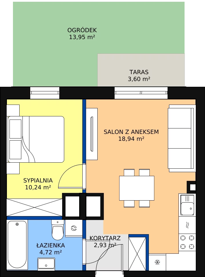 Zalety apartamentu 37.85 m², 24-32