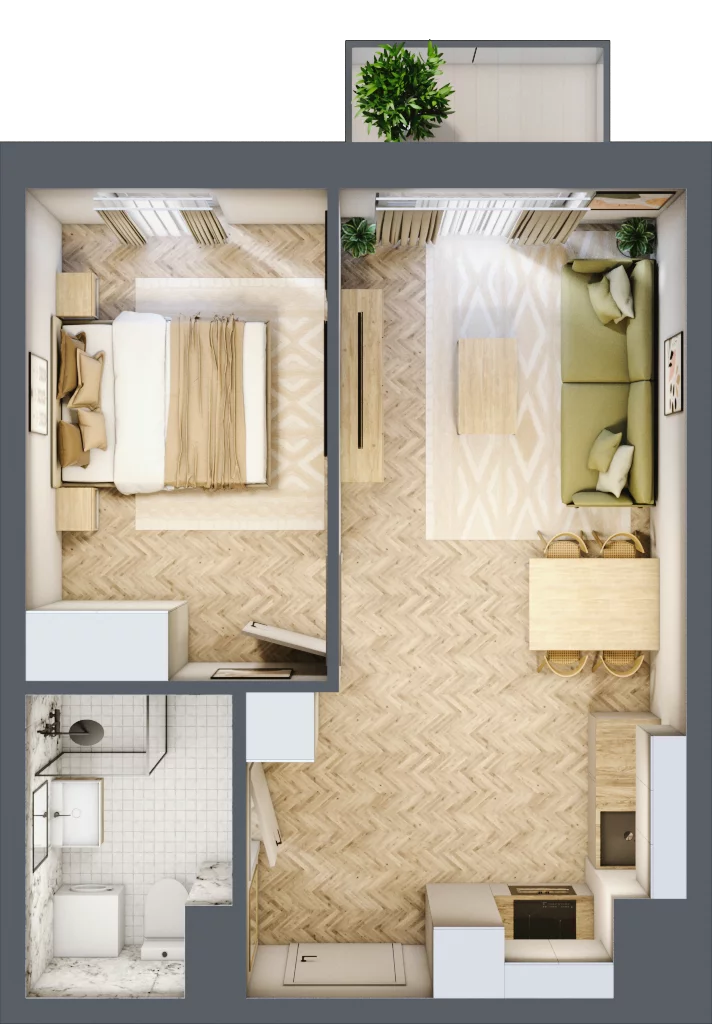 2 pokoje, apartament 37,56 m², piętro 1, oferta nr 24-6, Ogrody Nałkowskiej, Poznań, Ogrody, ul. Nałkowskiej 24, 26