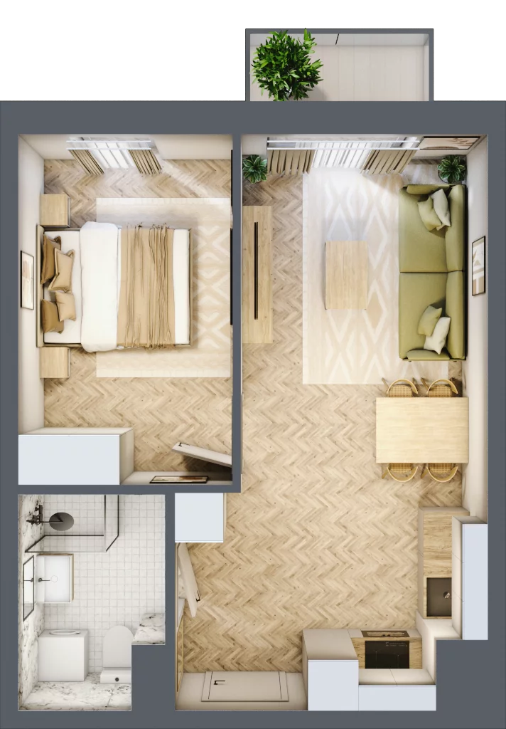 2 pokoje, mieszkanie 37,56 m², piętro 3, oferta nr 24-14, Ogrody Nałkowskiej, Poznań, Ogrody, ul. Nałkowskiej 24, 26