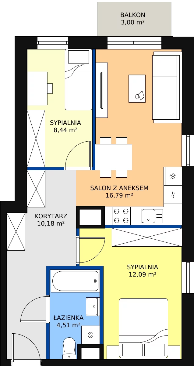 Zalety apartamentu 53.7 m², 24-114