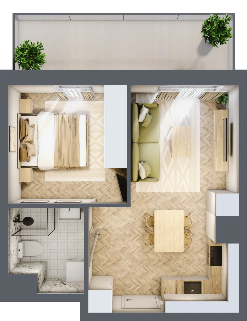 2 pokoje, mieszkanie 34,56 m², piętro 1, oferta nr 24-37, Ogrody Nałkowskiej, Poznań, Ogrody, ul. Nałkowskiej 24, 26