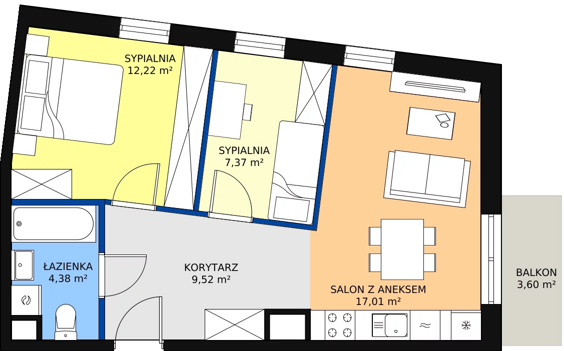 Zalety apartamentu 51.96 m², 24-123