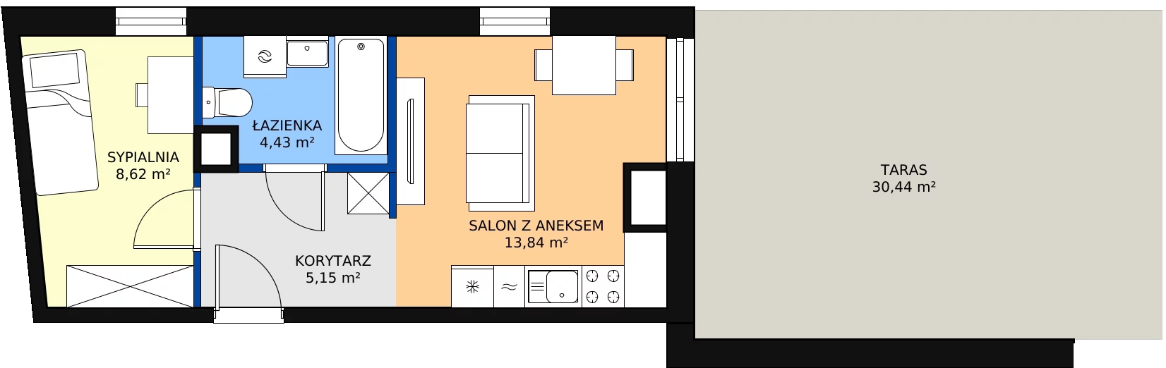 Zalety apartamentu 32.85 m², 24-115