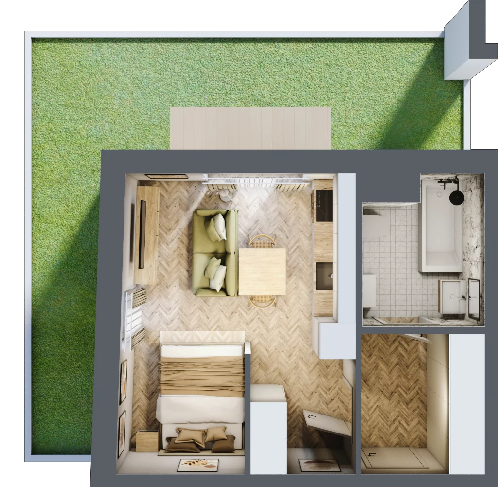 1 pokój, mieszkanie 29,62 m², parter, oferta nr 26-2, Ogrody Nałkowskiej, Poznań, Ogrody, ul. Nałkowskiej 24, 26