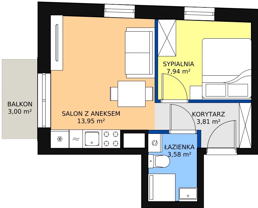 Zalety apartamentu 30.04 m², 26-10