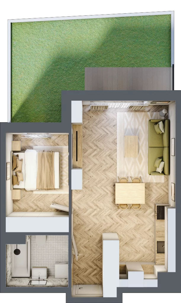 2 pokoje, apartament 43,34 m², parter, oferta nr 26-62, Ogrody Nałkowskiej, Poznań, Ogrody, ul. Nałkowskiej 24, 26