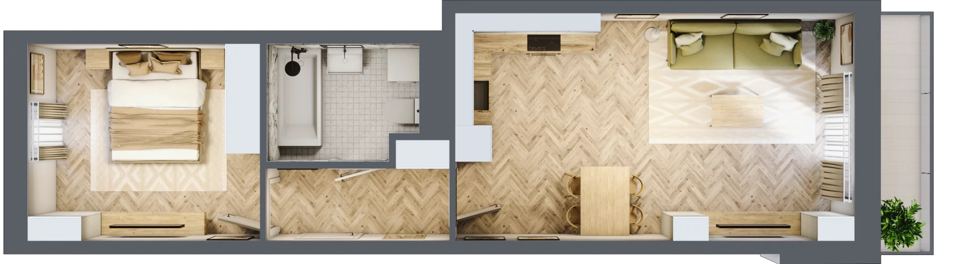 2 pokoje, apartament 46,85 m², piętro 1, oferta nr 26-45, Ogrody Nałkowskiej, Poznań, Ogrody, ul. Nałkowskiej 24, 26