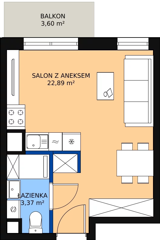 Zalety apartamentu 26.81 m², 26-135