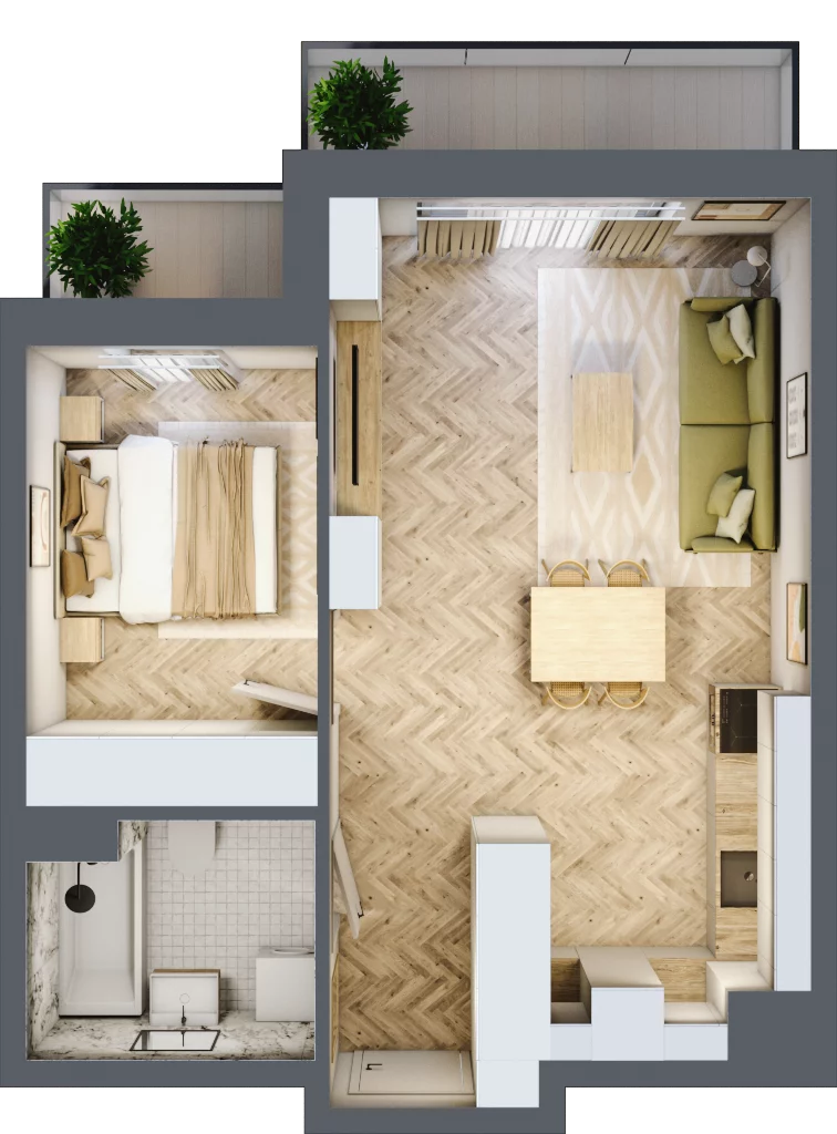 2 pokoje, apartament 43,34 m², piętro 1, oferta nr 26-65, Ogrody Nałkowskiej, Poznań, Ogrody, ul. Nałkowskiej 24, 26