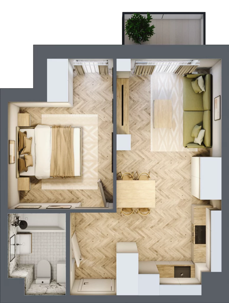2 pokoje, mieszkanie 38,57 m², piętro 4, oferta nr 26-103, Ogrody Nałkowskiej, Poznań, Ogrody, ul. Nałkowskiej 24, 26