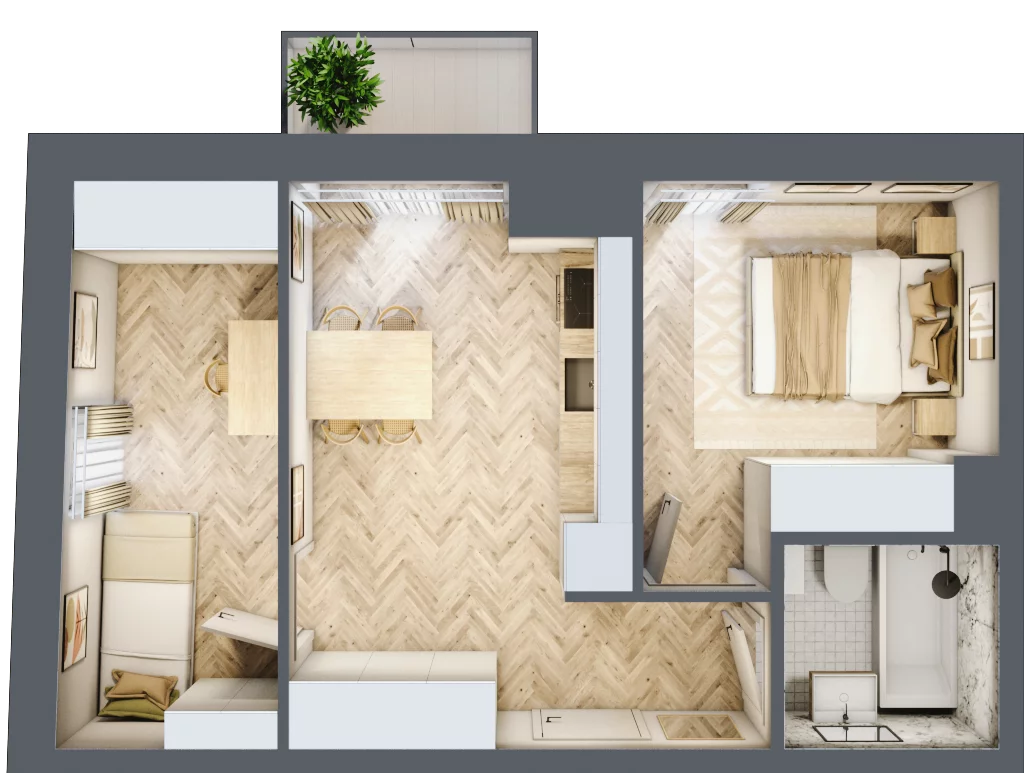 3 pokoje, mieszkanie 40,05 m², piętro 4, oferta nr 26-26, Ogrody Nałkowskiej, Poznań, Ogrody, ul. Nałkowskiej 24, 26