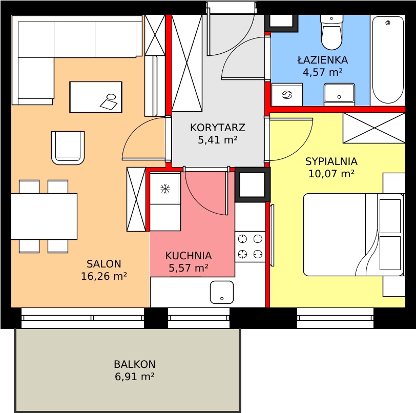 Zalety mieszkania 43.26 m², 180