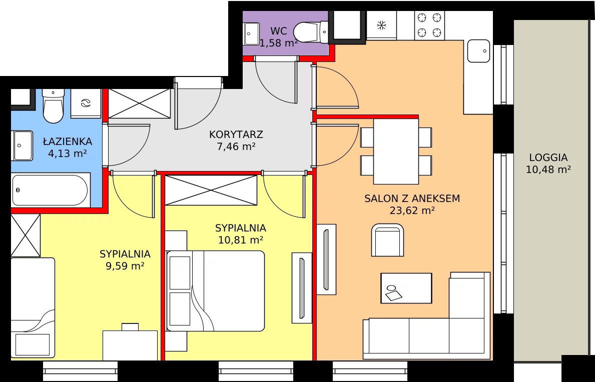 Zalety mieszkania 59.36 m², 148