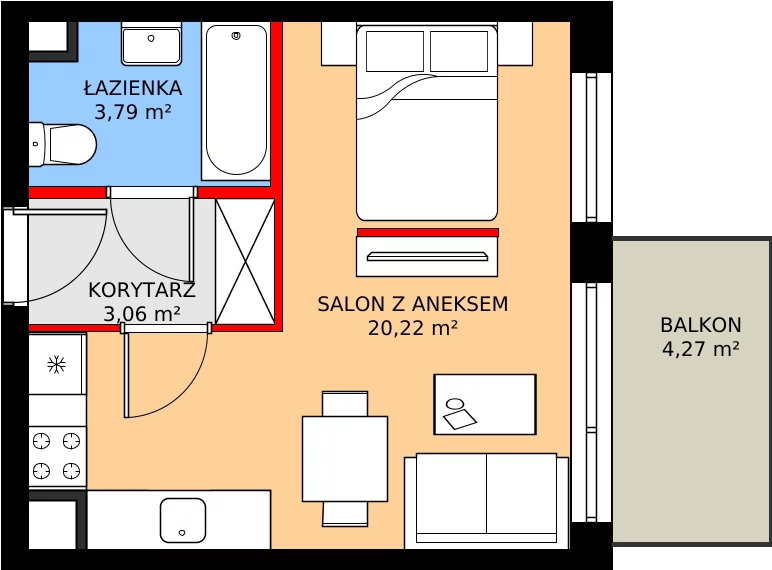 Zalety mieszkania 28.05 m², 94