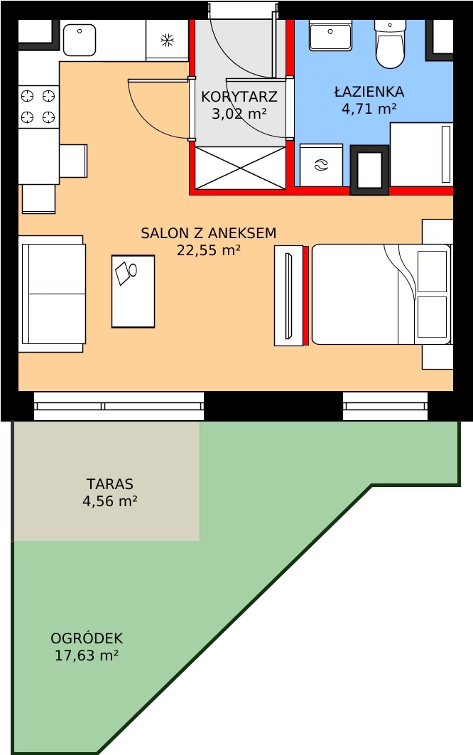 Zalety mieszkania 31.26 m², 1