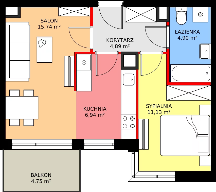 Zalety mieszkania 44.93 m², 61