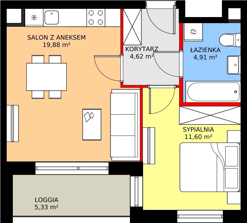 Zalety mieszkania 42.18 m², 85