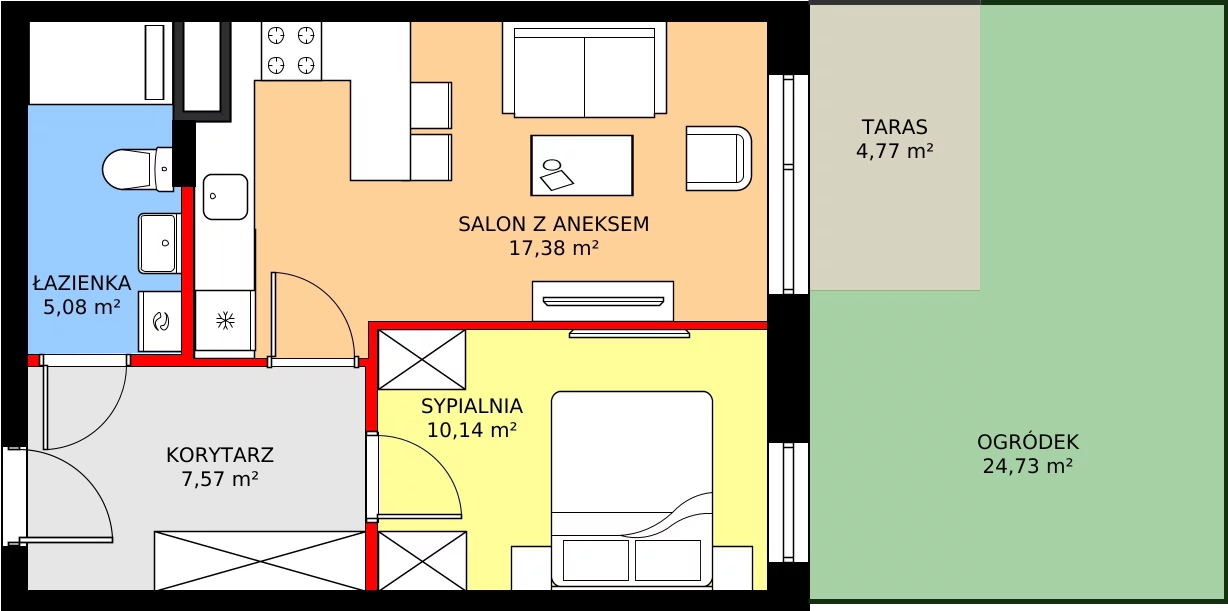 Zalety mieszkania 41.38 m², 205