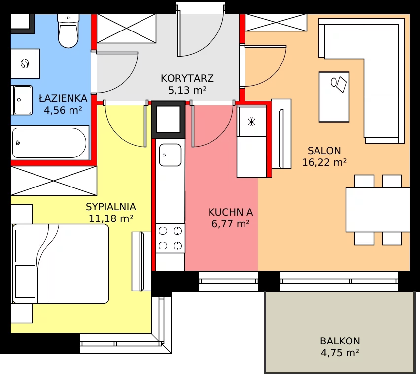 Zalety mieszkania 45.22 m², 62