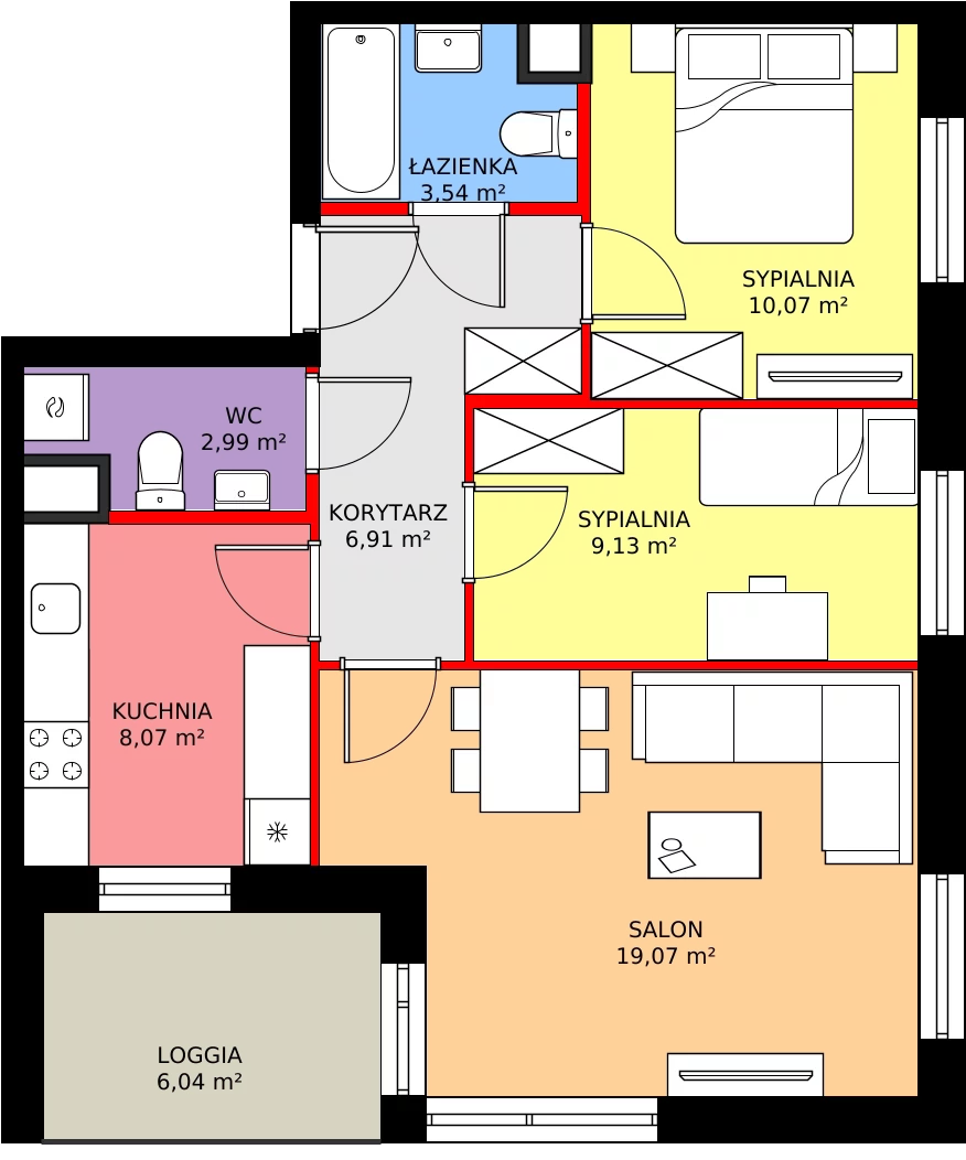 Zalety mieszkania 62.06 m², 119