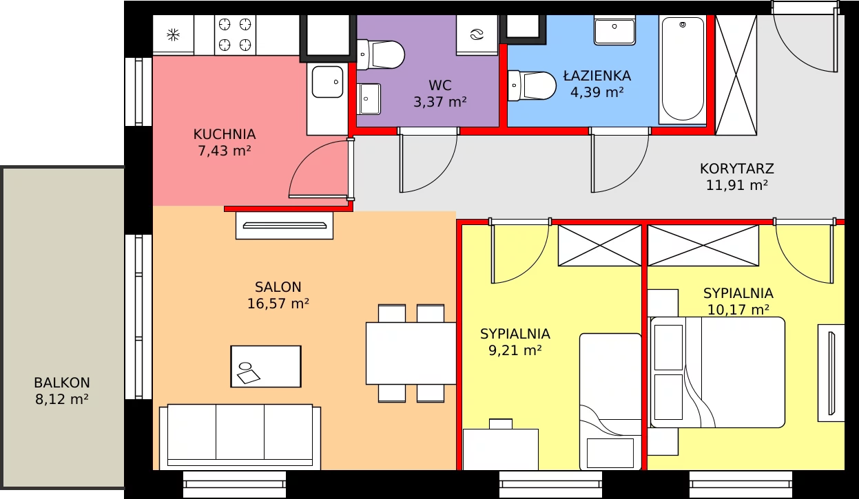Zalety mieszkania 65.51 m², 216