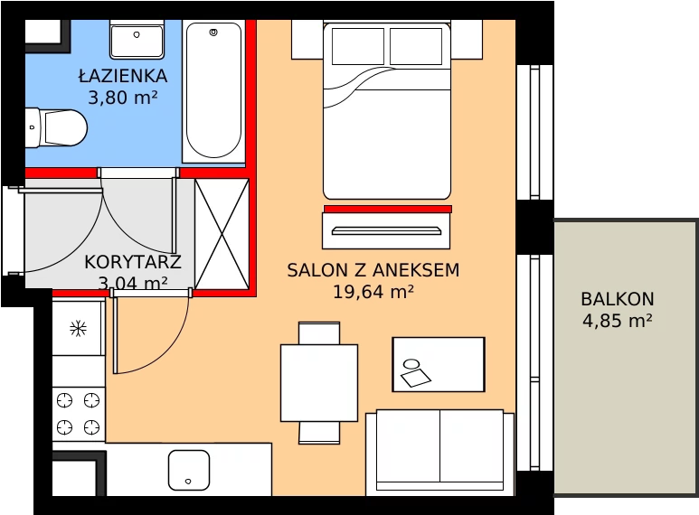 Zalety mieszkania 27.44 m², 105