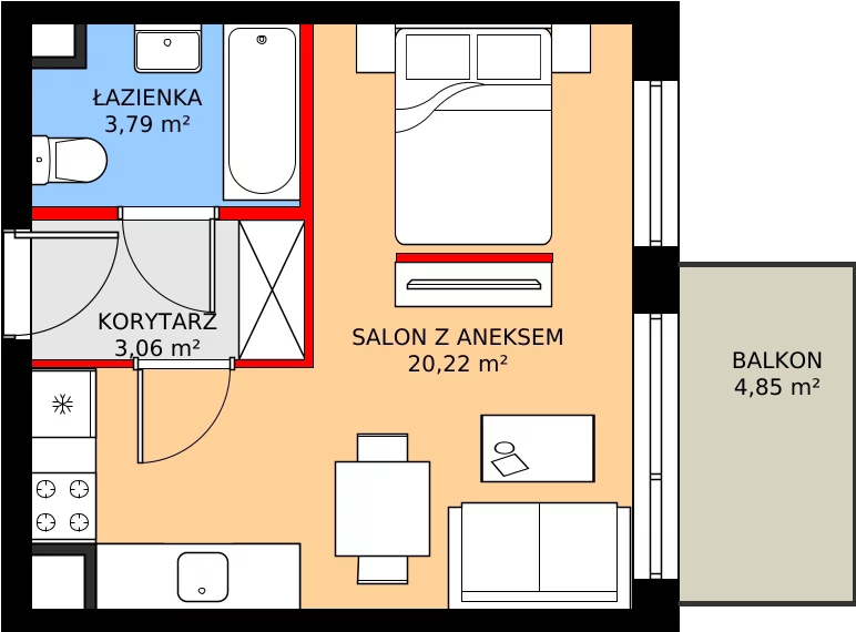 Zalety mieszkania 28.05 m², 106
