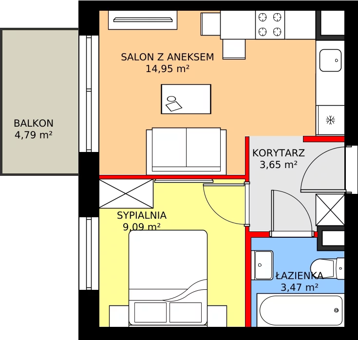 Zalety mieszkania 32.08 m², 115