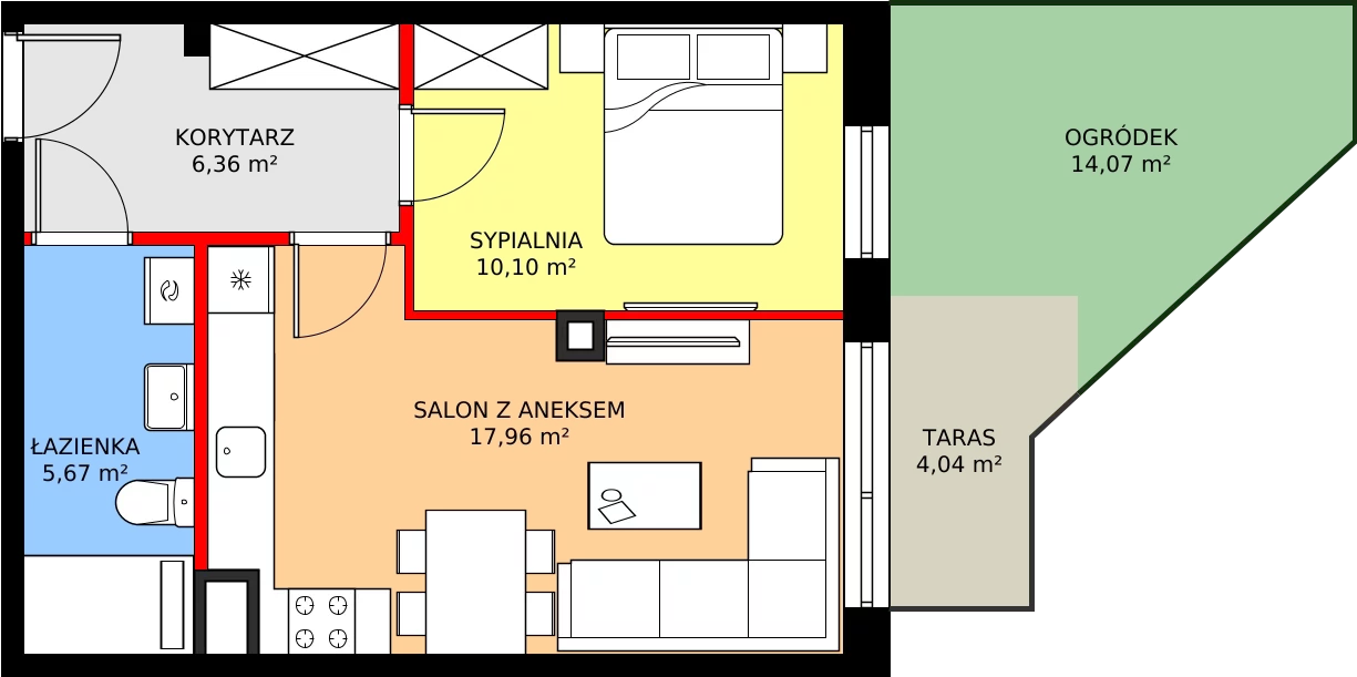 Zalety mieszkania 41.38 m², 207