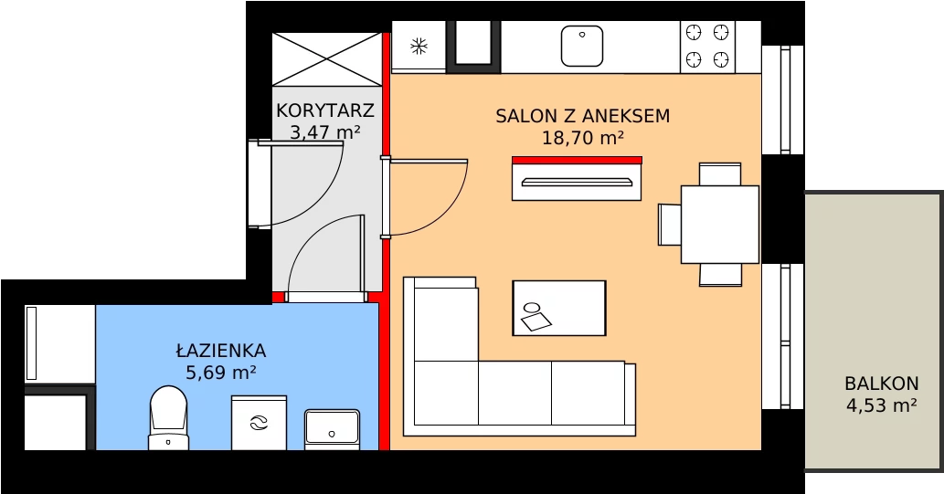 Zalety mieszkania 28.95 m², 73