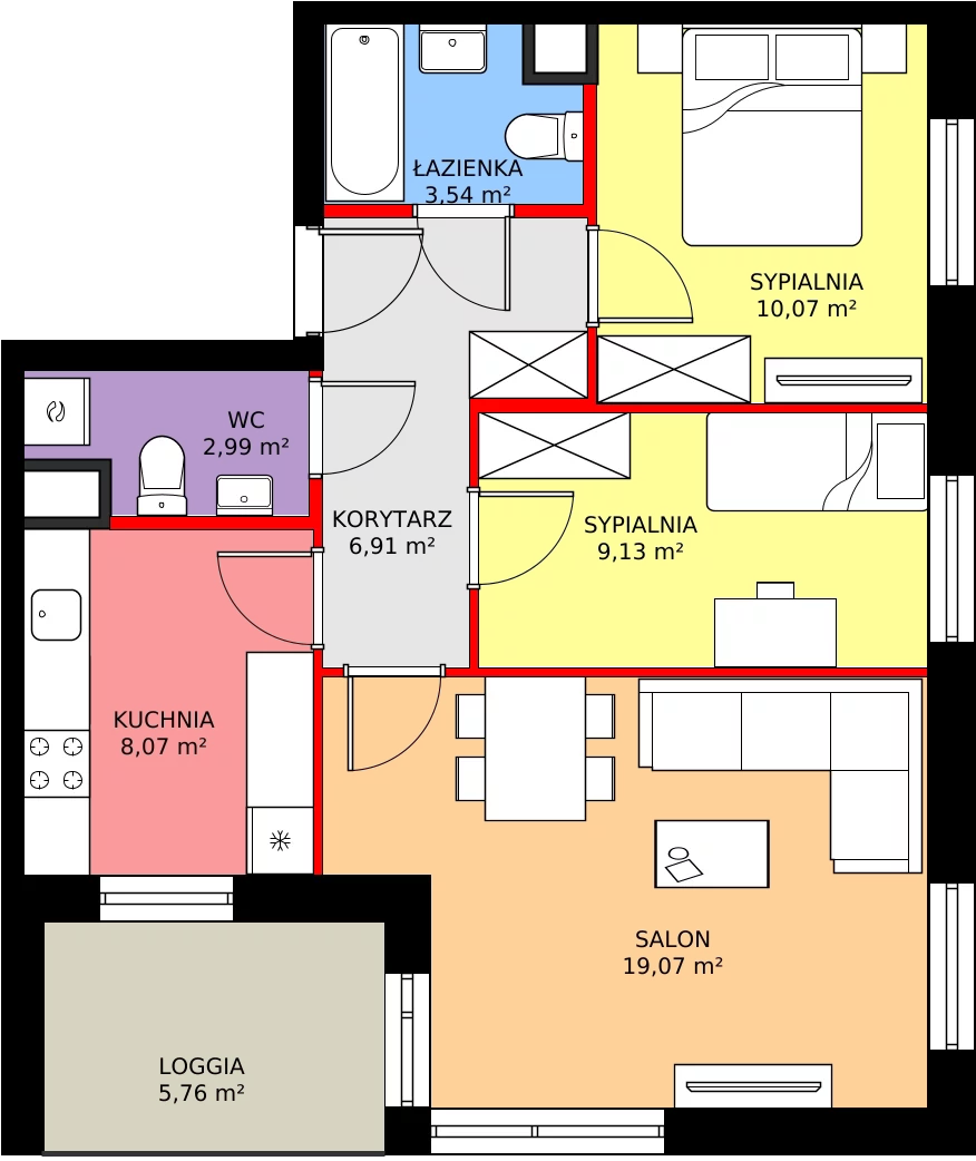 Zalety mieszkania 62.06 m², 83