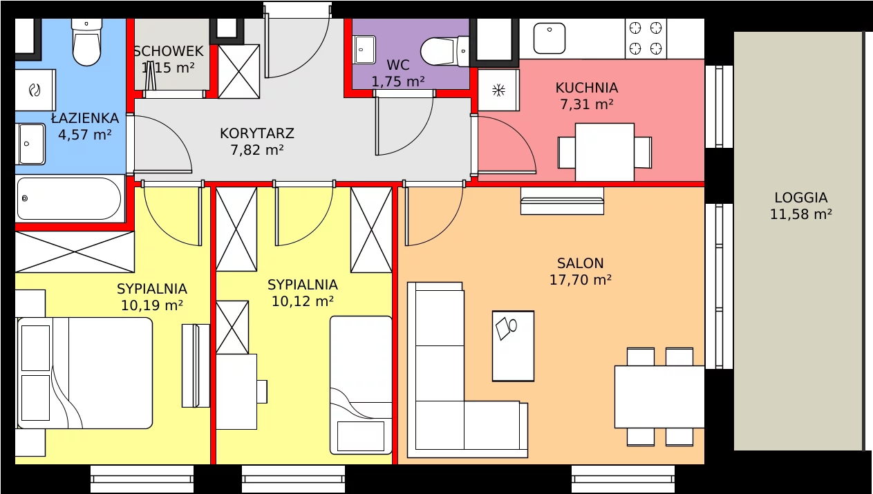 Zalety mieszkania 63.27 m², 45