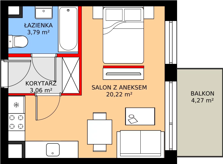 Zalety mieszkania 28.05 m², 72