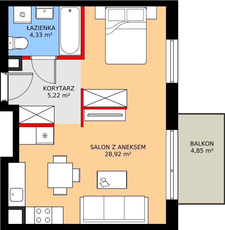 Zalety mieszkania 39.31 m², 34