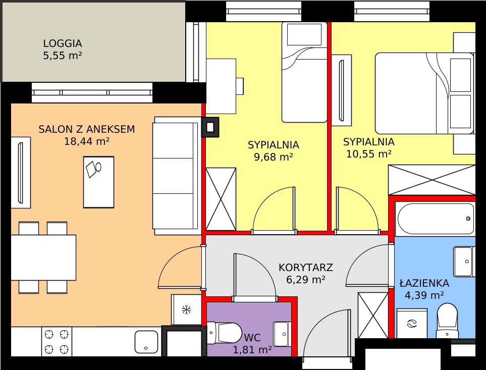 Zalety mieszkania 53.11 m², 56