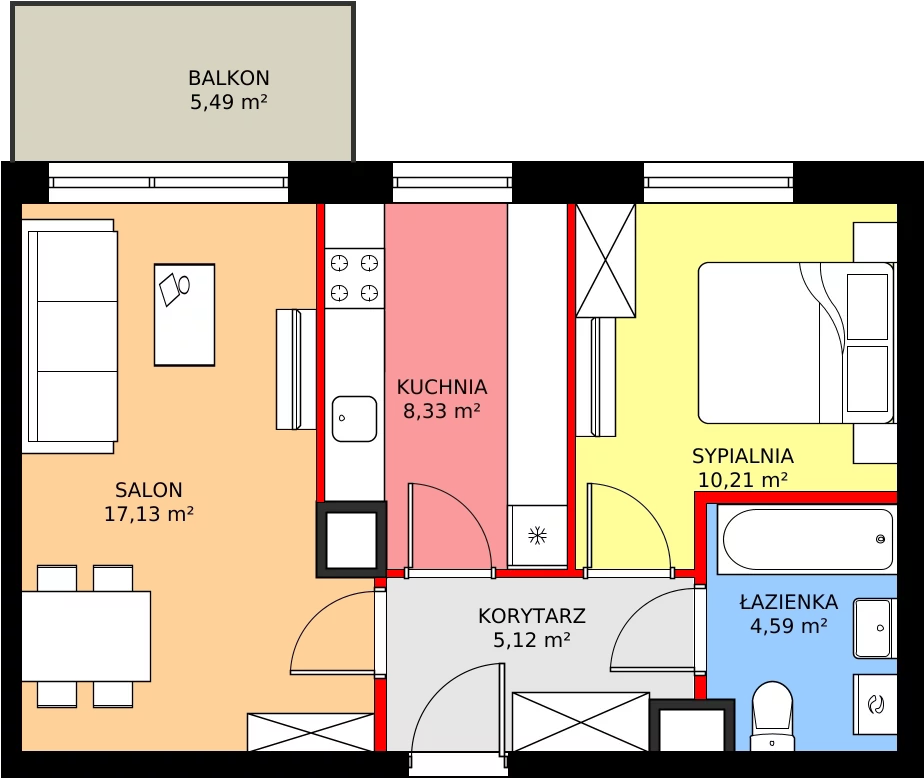 Zalety mieszkania 46.92 m², 90