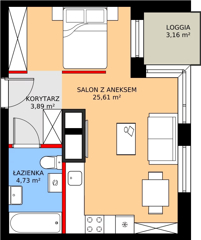 Zalety mieszkania 34.88 m², 187