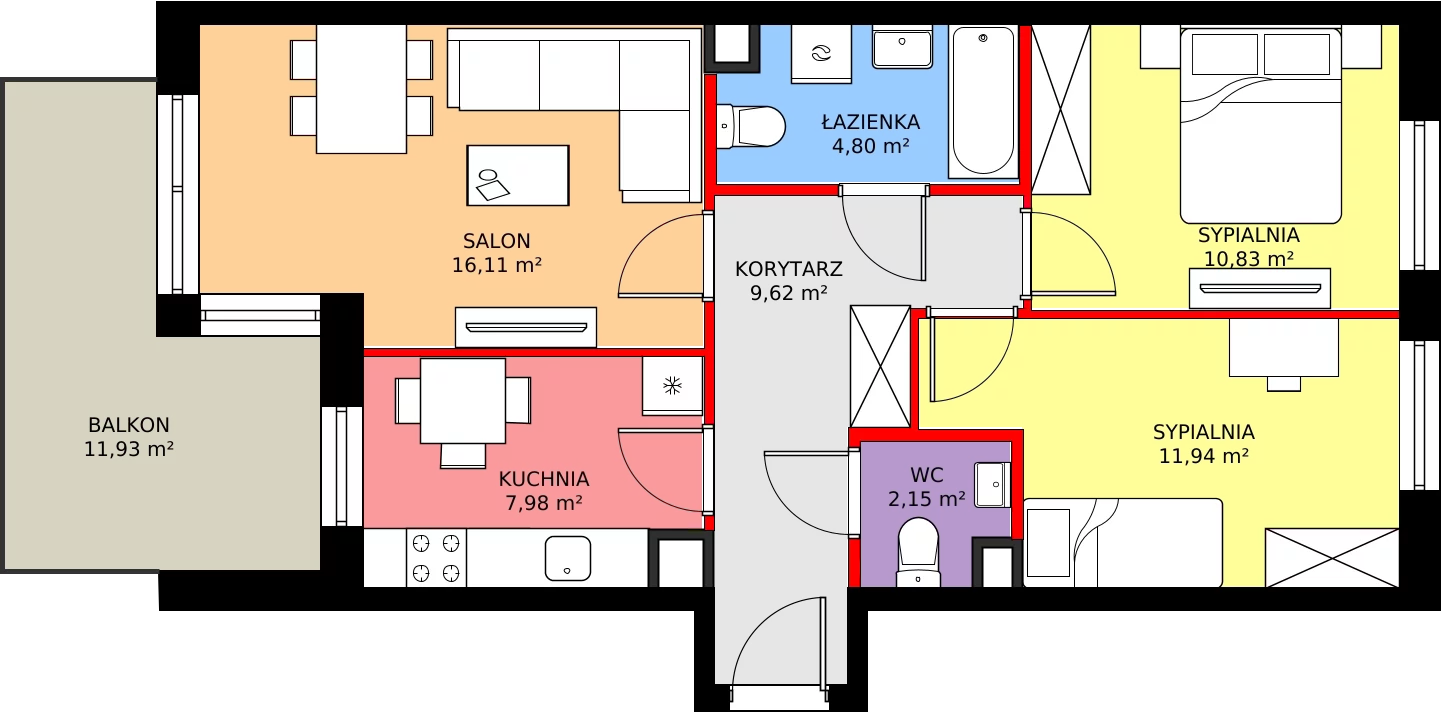 Zalety mieszkania 65.88 m², 80