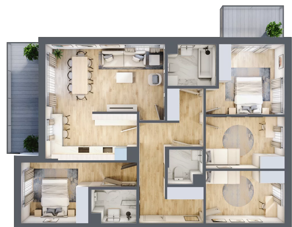 5 pokoi, mieszkanie 105,46 m², piętro 1, oferta nr 5, Wille Wiślany Mokotów, Warszawa, Mokotów, Czerniaków, Al. Polski Walczącej