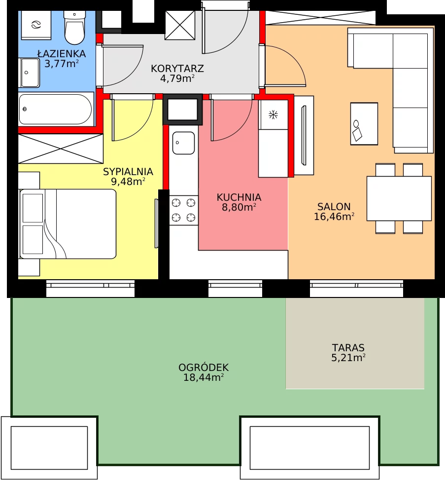 Zalety mieszkania 44.26 m², 2