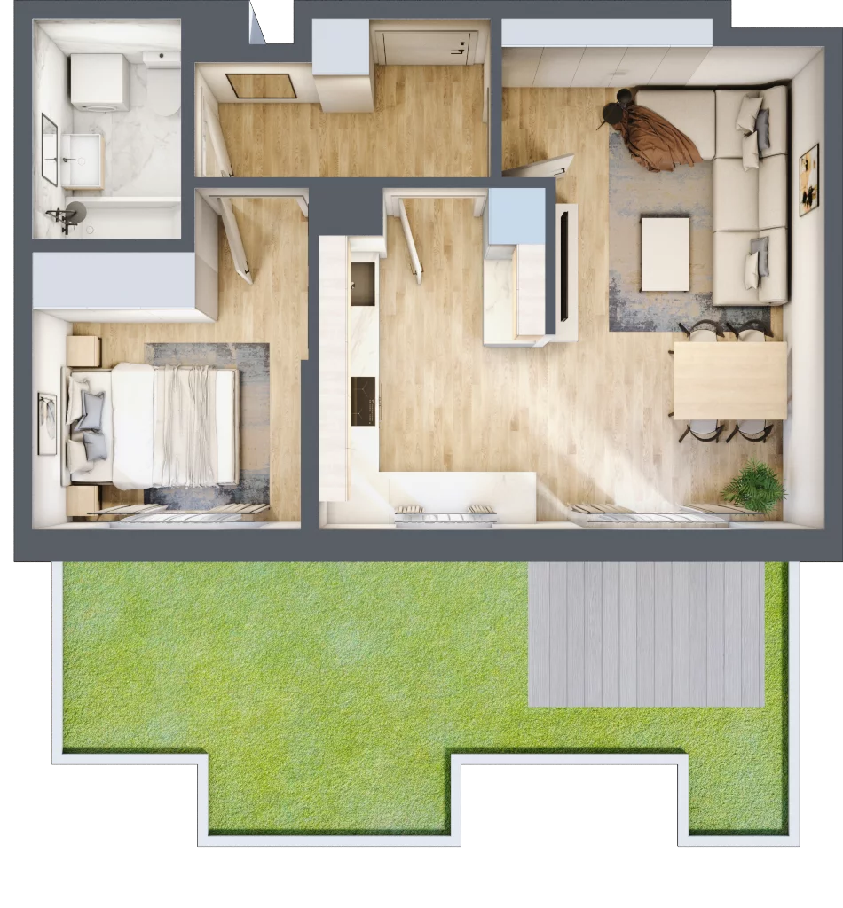 2 pokoje, mieszkanie 44,26 m², parter, oferta nr 2, Wille Wiślany Mokotów, Warszawa, Mokotów, Czerniaków, Al. Polski Walczącej
