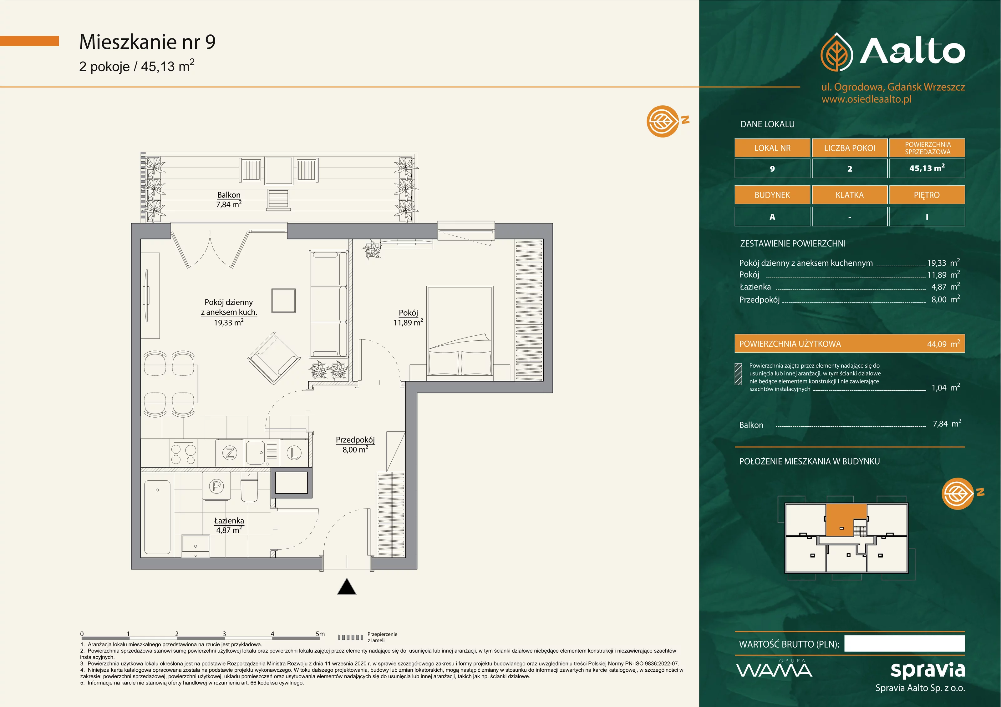 Mieszkanie 45,13 m², piętro 1, oferta nr A-9, Aalto, Gdańsk, Wrzeszcz, ul. Ogrodowa